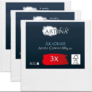 Artina Akademie – Set van 3 Schilderdoeken Canvas 40x40 cm – Spieraam van FSC® Hout – Wit Canvas 100% Katoen – 280 g/m138