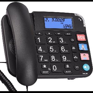 Yarvu ® - Huistelefoon Bedraad - Senioren - Grote Toetsen - Groot Scherm - SOS Knop - Bellampje - Big Button - Bekabeld Analoog Fototelefoon - Foto Telefoon - Ouderen - Zwart