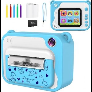 Yarvu ® - 3 IN 1 Digitale Kindercamera Met Printer + 32GB micro sd kaart - camera voor kinderen | Vlogcamera met Games Spelletjes| Fototoestel voor Kinderen | Met videofunctie - Kinder Camera - Instant Print - Blauwe kleur
