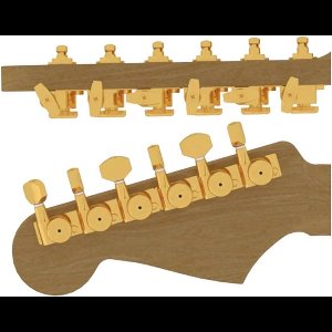 Hipshot HS6K1EL0GST guitar tuner upgrade kit, 6 inline Grip-Lock, closed gold staggered