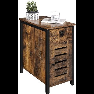Luxe Bijzettafel met Lade 30 cm – Industrieel Nachtkastje met Jaloeziedeur – Vintage Bruin/Zwart – Houten Tafel met Stalen Frame – Kleine Ruimtes, Slaapkamer of Woonkamer