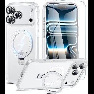 Zandarix Geschikt voor Apple iPhone 17 Pro Max - Met Camerabescherming - Screenprotector - Geschikt voor Mag - Magnetische Verstelbare Standaard - Back Cover Hoesje - Mat Wit