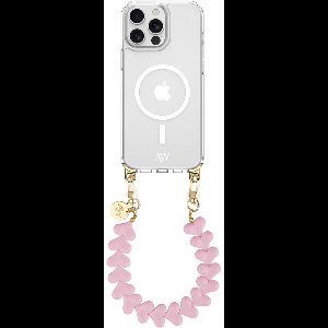 AVY Hoesje geschikt voor Apple iPhone 13 Pro Max | Compatibel met MagSafe | Clear Case met Telefoonkoord 30CM | Polsband Cupid Pink