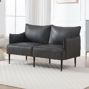 2-Zitsbank PU-Leer Uitklapbaar met Metalen Poten – Luxe Loungesofa & Bedbank voor Woonkamer, Slaapkamer of Kantoor – Comfortabele Gestoffeerde Sectionele Bank met Dikke Kussens – Donkergrijs – Medahomestore