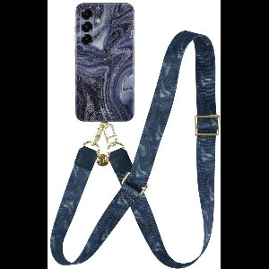 AVY Hoesje Met Telefoonkoord | Geschikt voor Samsung Galaxy S24 Plus | Compatibel met MagSafe | Hard Shell Back Cover | Stijlvol Bijpassend Koord 130CM | Obscura Blue | Blauw