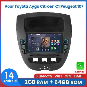 Awesafe Autoradio - Geschikt Voor Toyota Aygo Citroen C1 PEUGEOT 107 2005 t/m 2014 - 2GB RAM + 64GB ROM - Draadloos CarPlay & Android Auto - Android 14.0 - Bluetooth & WiFi - GPS Navigatie