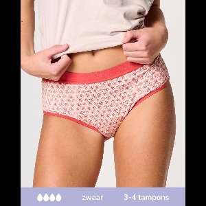 Moodies menstruatie ondergoed (meiden) - Bamboe Hipster - zwaar kruisje - maat M (176-188) - print roze