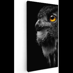 Tuinschilderij voor buiten 100x200 cm - Tuindecoratie Uil - Vogel - Zwart - Portret - Tuinposter op canvas - Tuin muurdecoratie - Buitenschilderij decoratie - Schutting wanddecoratie - Buitencanvas