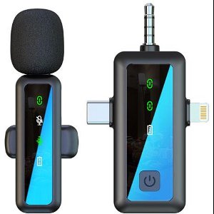 3-in-1 Draadloze Dasspeldmicrofoon - Lavalier met 3.5mm Jack AUX + USB-C + 8-Pin (Lightning) - Voor iPhone, Android en Camera - Noise Cancelling - zwart