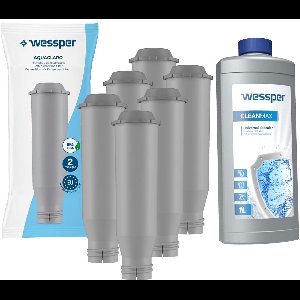 Wessper 6x waterfilter voor koffiezetapparaten compatibel met Krups Nivona, compatibel met filter NIRF 700 / F088, filterpatroon + ontkalker, universal, Wessper, 1000ml, set