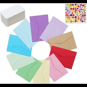 Allecto Premium - Mini enveloppes 72 stuks in multi-color met blanco envelopkaarten en stickers voor bruiloft, festival en verjaardagsfeestbenodigdheden.