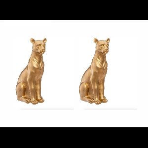 Decoratief Beeld Panter - Set van 2 - Polyresin - Goudkleurig - 23 cm Hoog - Dierenbeeldjes - Decoratie Beeld - Panter Beeld