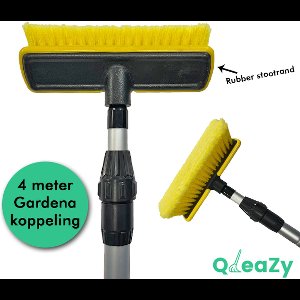 Zonnepanelen / Auto / Caravan / Camper Telescoopsteel 4 meter met borstel waterdoorlatende Wasborstel met telescopische steel 4 meter en gardena aansluiting / wasborstel met uitschuifbare telescoopsteel met waterdoorvoer