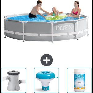 Intex Rond Prism Frame Zwembad - 305 x 76 cm - Grijs - Inclusief Zwembadfilterpomp - Chloordrijver - Chloor
