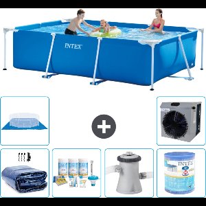 Intex Rechthoekig Frame Zwembad - 300 x 200 x 75 cm - Blauw - Inclusief Solarzeil - Onderhoudspakket - Zwembadfilterpomp - Filter - Grondzeil - Warmtepomp