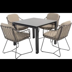 Goa Prego dining tuinset 95x95xH75 cm 5 delig HPL slate antraciet taupe Taste 4SO