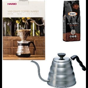 Hario V60 slow coffee kit + Hario V60 Buono Waterketel 1.2 liter + Bristot Diamante 100% Arabica gemalen koffie
