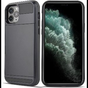Geschikt voor iPhone 12 / iPhone 12 Pro hybrid case hoesje met ruimte voor 2 pasjes - zwart