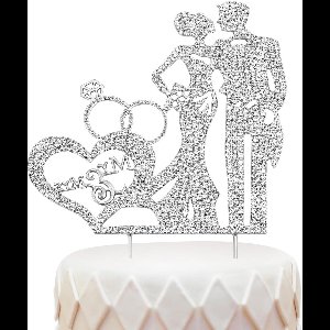 Cosensi - Bruidstaarttopper van Zinklegering met Strass voor Huwelijksjubileum - Zilver - Bruid en Bruidegom - Glanzende Bruiloftstopper