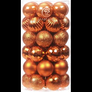 STrading - 41 stuks kleine onbreekbare plastic kerstballen met touwtjes - hangende decoraties voor kerstboom, vakantie, bruiloft - oranje