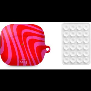 xoxo Wildhearts AirPods hoesje Berry Much Rood & Roze + Telefoonsticker Stick On Me Square Wit – geschikt voor AirPods 4