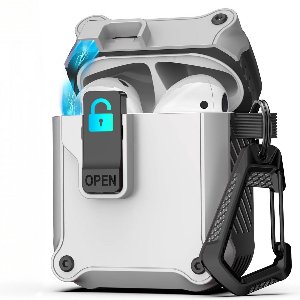 Case geschikt voor Apple AirPods 1 & AirPod 2 Hoesje - Waterdicht - 100% Shockproof Case - Vergrendelknop - Wit