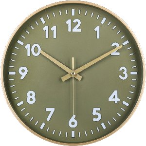 IvoQ Moderne 3D Wandklok 30 cm – Groen & Goud – Stil Uurwerk – Stijlvol & Tijdloos