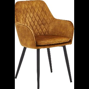 Colenis® - Laura eetkamerstoel - Set Van 6 - Honey gold - Adoré Velvet - Industrieel - Met armleuning