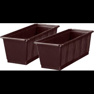 Geli Plantenbak kunststof - 2x - donkerbruin - rechthoekig - 40 x 18 x 15 cm - balkonbak/bloembak