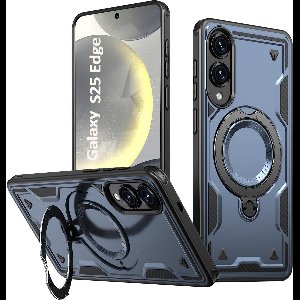 Zandarix Geschikt voor Samsung Galaxy S25 Edge - Militaire - Hoesje met Standaard 360 Roterend - Geschikt voor Mag - Anti-Drop Schokbestendig - Back Cover Hoesje - Blauw