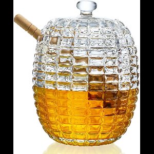 Allecto Plus - Kristallen Honingpot Set met Dipper, Glazen Dispenser en Handgemaakte Bijenkorf Ontwerp