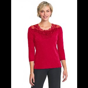 T-shirt met 3/4 mouwen met glanzend borduursel