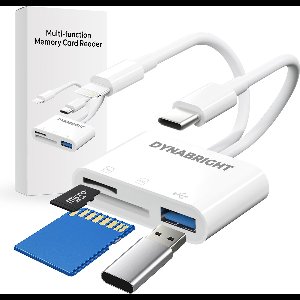 DynaBright SD Kaart Lezer - SD Kaartlezer USB C en Lightning - Card Reader - voor Iphone / Ipad / Laptop - Incl. Adapter - Geheugenkaartlezer Micro SD