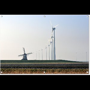Tuinposter - Tuindoek - Tuinposters buiten - Windmolens in Eemshaven - 120x80 cm - Tuin
