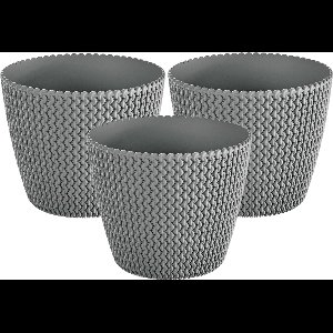 Prosperplast Plantenpot/bloempot Splofy - 3x - steengrijs - kunststof - D16 x H13 cm - binnen/buiten - stijlvol
