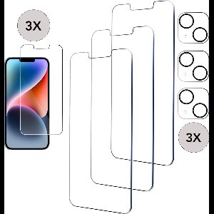Podec Screenprotector en Camera Lens Protector geschikt voor iPhone 14 - Gehard Beschermglas - Transparant en Krasbestendig - Tempered Glass Screen Cover - 3 + 3 Stuks