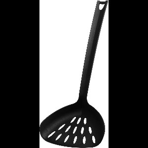 Wok zeefschep Asia Line, kunststof keukenhulp, lepel voor gecoate potten en pannen (kleur: zwart), hoeveelheid: 1 stuk
