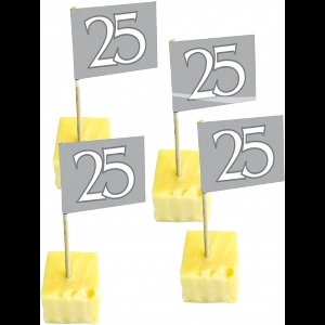 Folat 25 jaar thema feestartikelen - 100x stuks Cocktail prikkers - versiering - zilveren bruiloft - jubileum - verjaardag