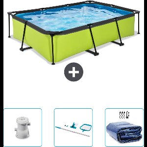 EXIT Rechthoekig Lime Frame Zwembad - 300 x 200 x 65 cm - Inclusief Pomp - Schoonmaakset - Solarzeil - Nu extra voordelig