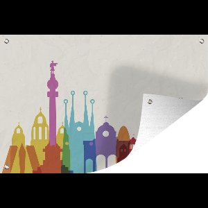 Tuindecoratie Illustratie van de skyline van Spanje - 60x40 cm - Tuinposter - Tuindoek - Buitenposter