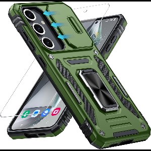 Zandarix Geschikt voor Samsung Galaxy S24 FE 5G - Slide Cameraafdekking - Displaybescherming - Magnetische robuuste met standring - Militaire bescherming - Back Cover Hoesje - Groen