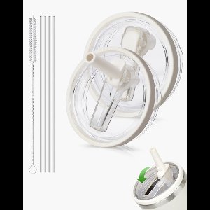 Stanley Cupdeksel, lekvrij, met 2 stuks rietjes, deksel, lekvrij voor Stanley bekers, herbruikbare deksel voor Stanley cup, accessoires voor Stanley cup (beige)