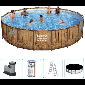 Bestway - Power Steel Swim Vista - Houtprint - Opzetzwembad - Ø 549 x 122 cm - Inclusief Filterpomp & Accessoires