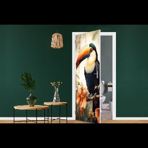 Deursticker Toekan - Vogel - Bloemen - Planten - 90x205 cm - Deurposter
