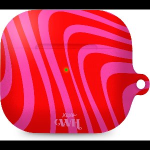 xoxo Wildhearts hoesje geschikt voor AirPods 4 - Berry Much - Ook als telefoonhoesje verkrijgbaar - schokbestendige case - koptelefoonhoesje - Matte afwerking - Beschermhoes met golvende print - golven - Rood - Roze