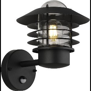 Olucia - Rvs buiten wandlamp met bewegingssensor zwart, Felice, IP44 - Vorm: Rond