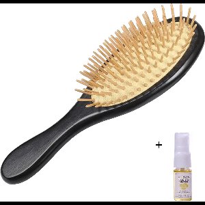 Aurgan houten haarborstel met massagekussen - zwart - elegante borstel met kussen - inclusief aurgan haarolie - antiklitolie