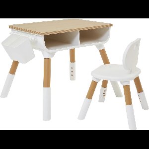 Scandi Geïnspireerde Kinder Tafel- en Stoelset – Verstelbaar in Hoogte, Hout en Milieuvriendelijke Kunststof, Inclusief Handige Opbergruimte (2-6 Jaar)