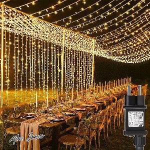 Mrs. Jones Lichtgordijn 6 m x 3 m 600 leds met stekker 8 modi lichtgordijn voor buiten waterdicht waterval lichtketting voor kamer bruiloft tuin pergola buiten binnen kerstdecoratie met timer- en afstandsbediening. .