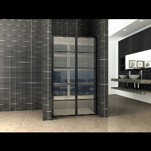 Bally Horizon Nisdeur Douche Draaideur Met Vast Deel En Mat Zwart Profiel 80x200cm 8mm Antikalk Veiligheidsglas Met NANO Coating